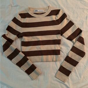 Brown and tan stripped Zara long sleeve shirt